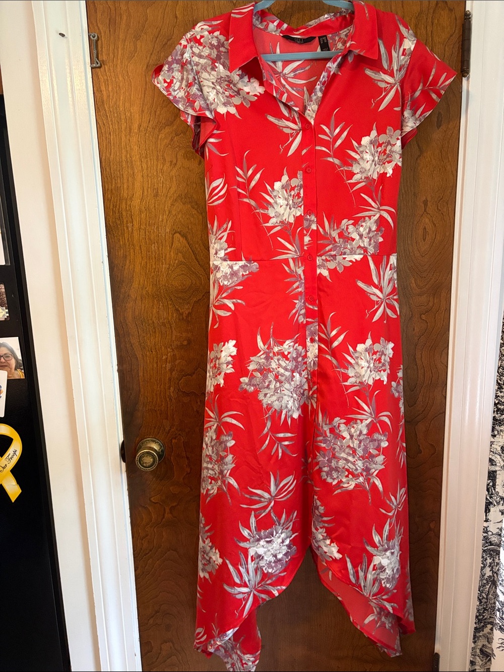 G.I.L.I. Red Floral Button-Front Short-Sleeve Dress